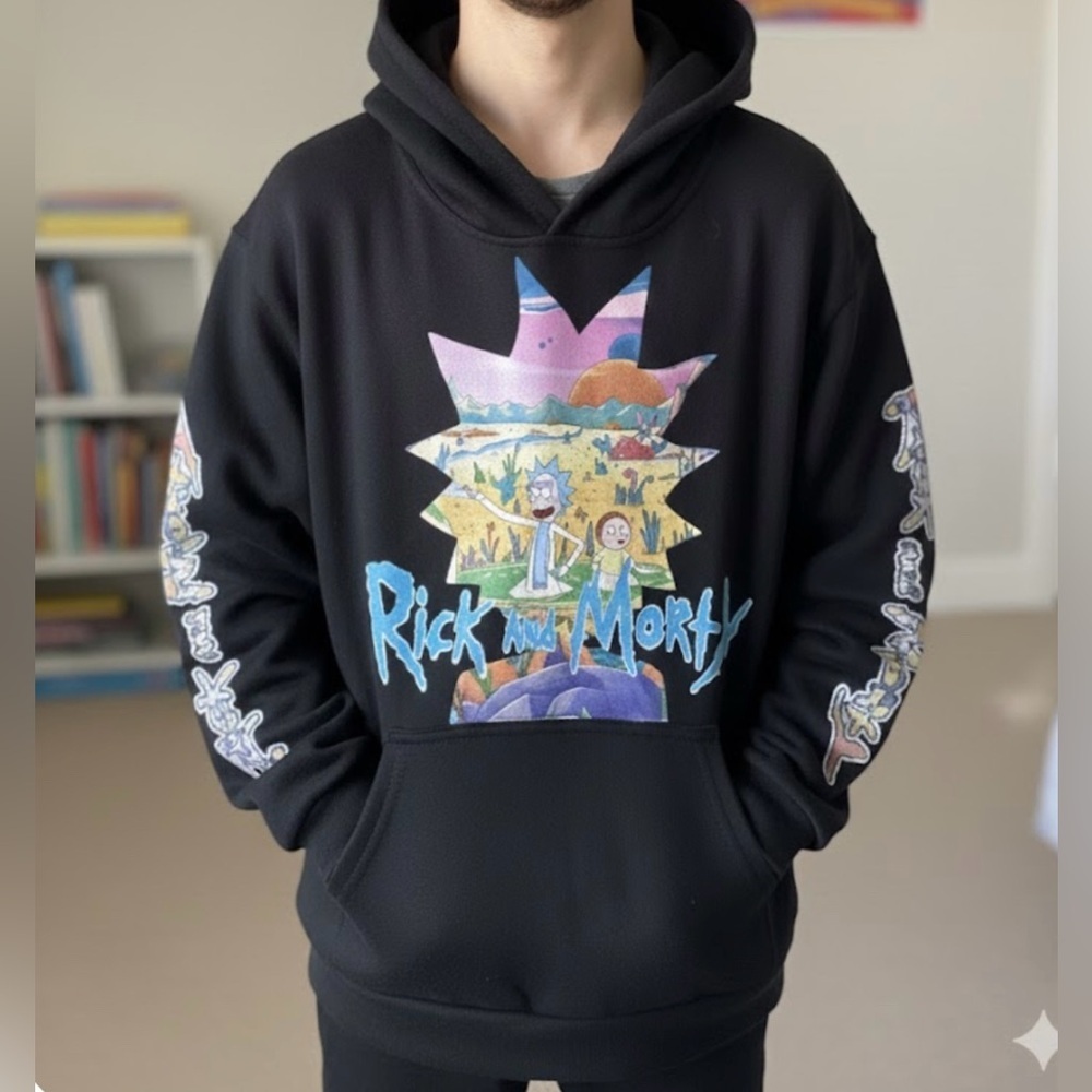 Jon Lauren Rick and Morty  Junior Graphic print Black Hoodie Pullover NWT SizeL